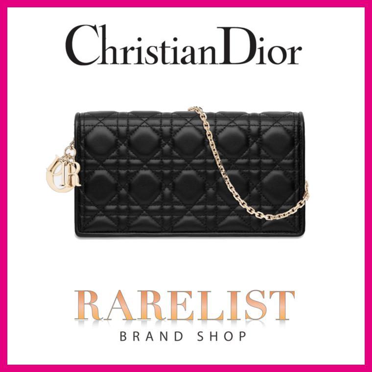 クリスチャンディオール Christian Dior 財布 長財布 チェーンウォレット ブラック ゴールド ラムスキン レザー