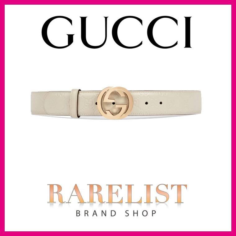 グッチ GUCCI ベルト ホワイト ゴールド レザー 本革