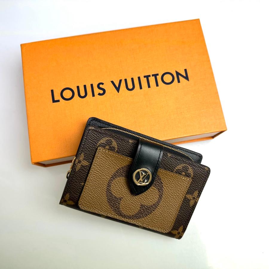直送商品 LOUIS ルイヴィトン VUITTON レザー キャンバス リバース ジャイアント モノグラム ゴールド ブラウン ２つ折り 二つ折り 小財布 財布 二つ折り財布