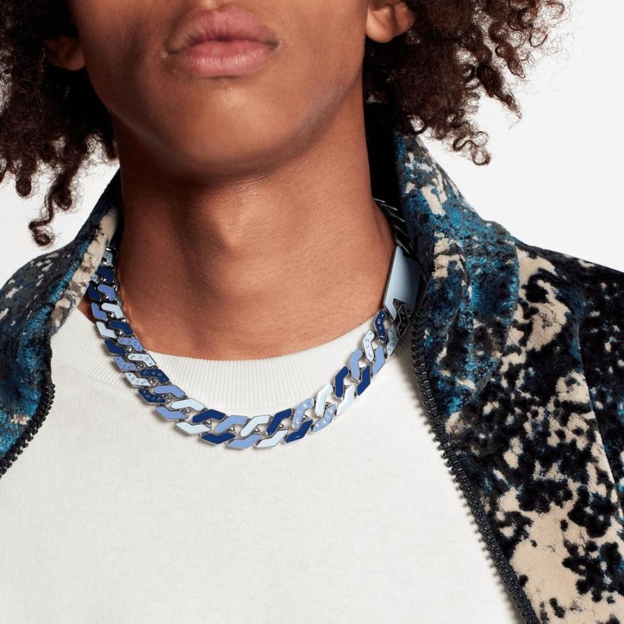 当店限定販売 Vuitton Louis ヴィトン ルイ ブランド専門店 ネックレス ブルー シルバー ネックレス Vuitton Louis ルイヴィトン メンズアクセサリー