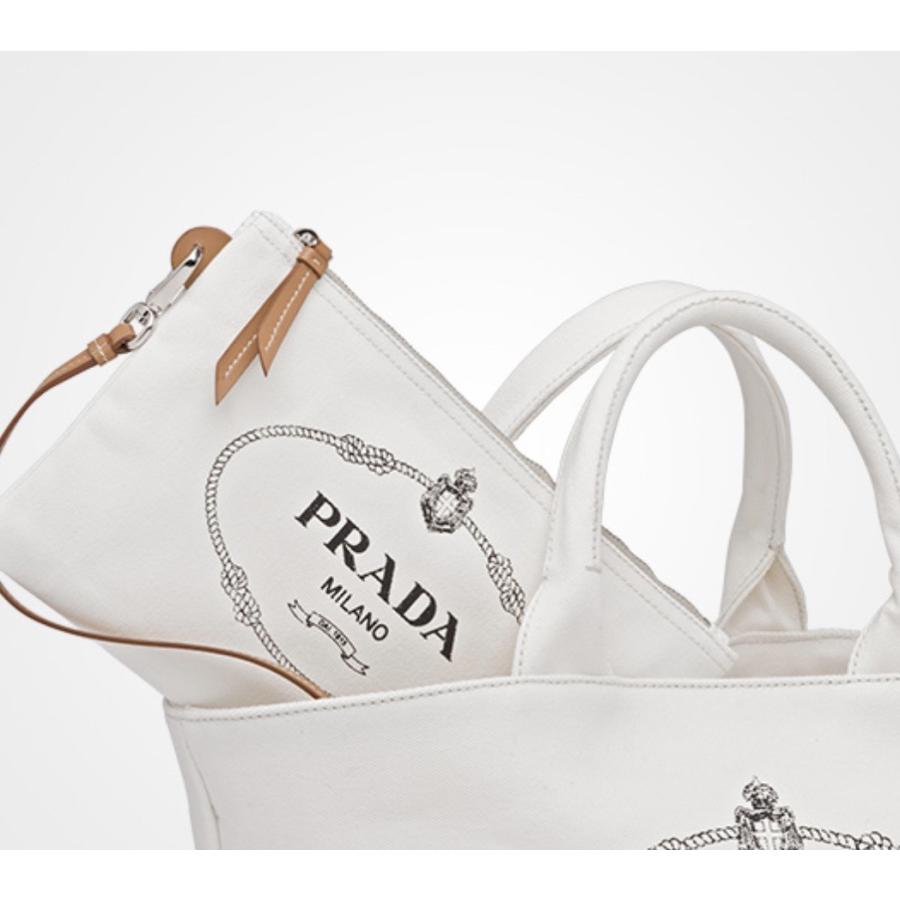 プラダ PRADA バッグ バック トートバッグ トートバック ショルダーバッグ ホワイト シルバー キャンバス ロゴ ポーチ付き