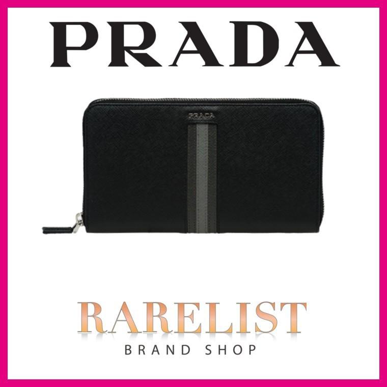 プラダ PRADA 財布 長財布 ラウンドファスナー トラベルウォレット ブラック レザー ロゴ