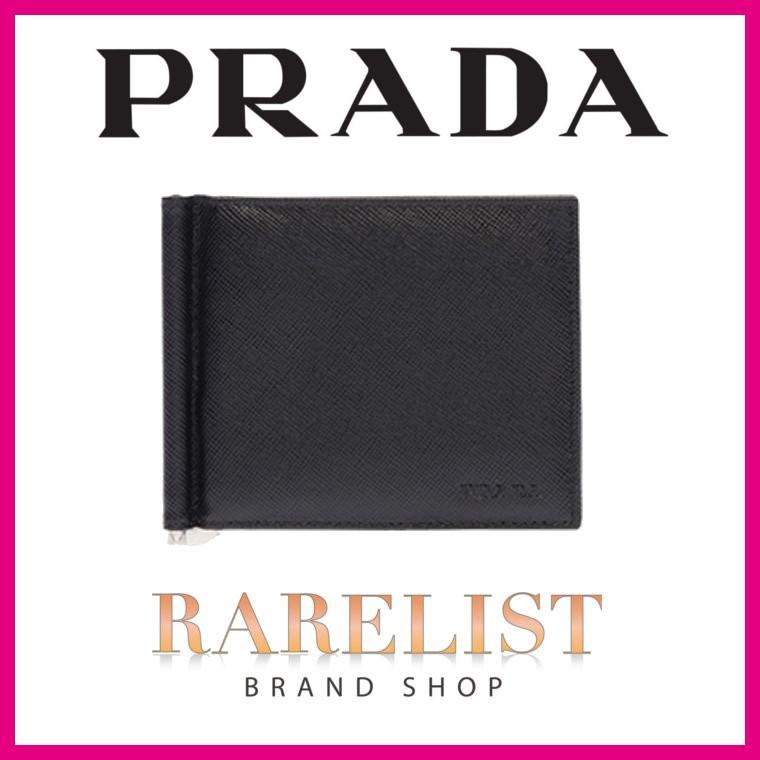プラダ PRADA 財布 小財布 二つ折り 2つ折り マネークリップ ビルクリップ カードケース ネロ ブラック レザー ロゴ
