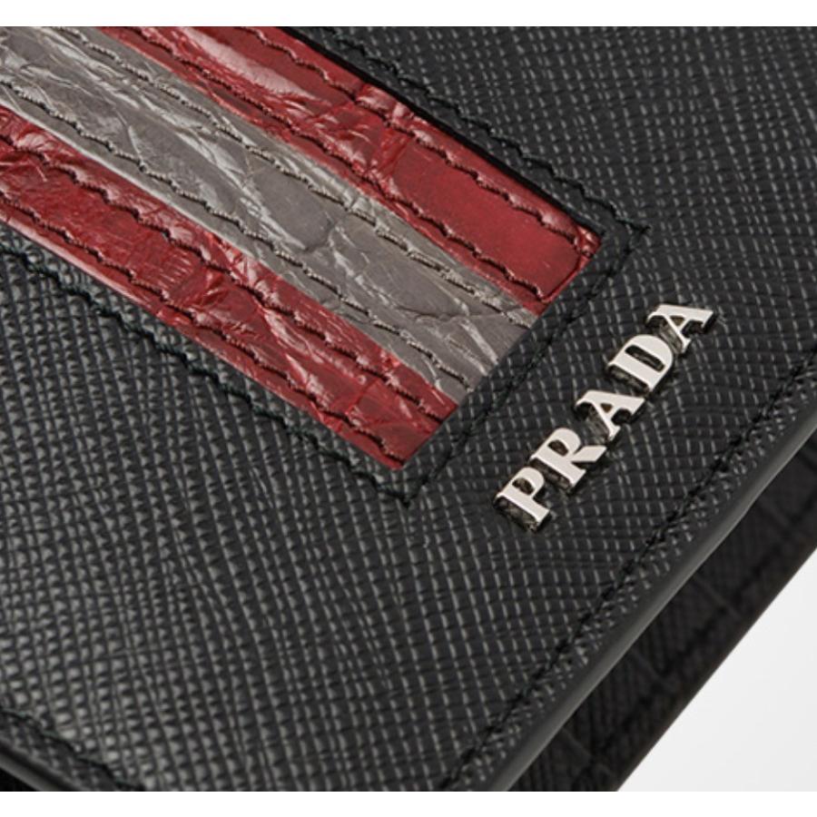 プラダ PRADA 財布 小財布 二つ折り ２つ折り ブラック レザー クロコダイル ワニ革 ロゴ