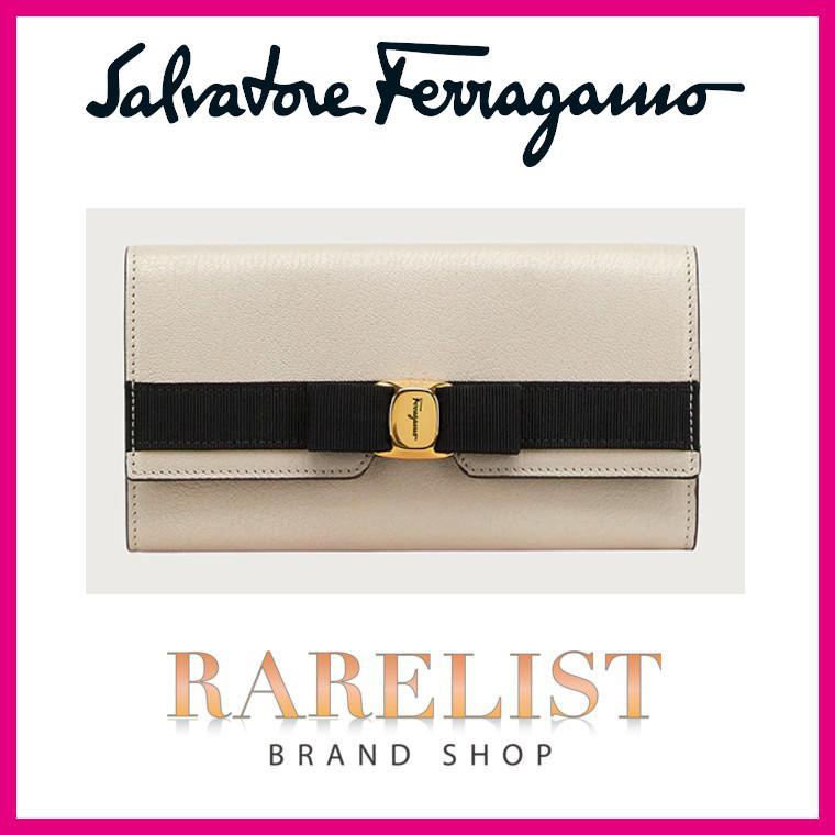 Salvatore Ferragamo サルバトーレ フェラガモ 財布 長財布 ボーン アイボリー 本革 ゴールド ファッション 冬 リボン Salvatoreferragamo22e008