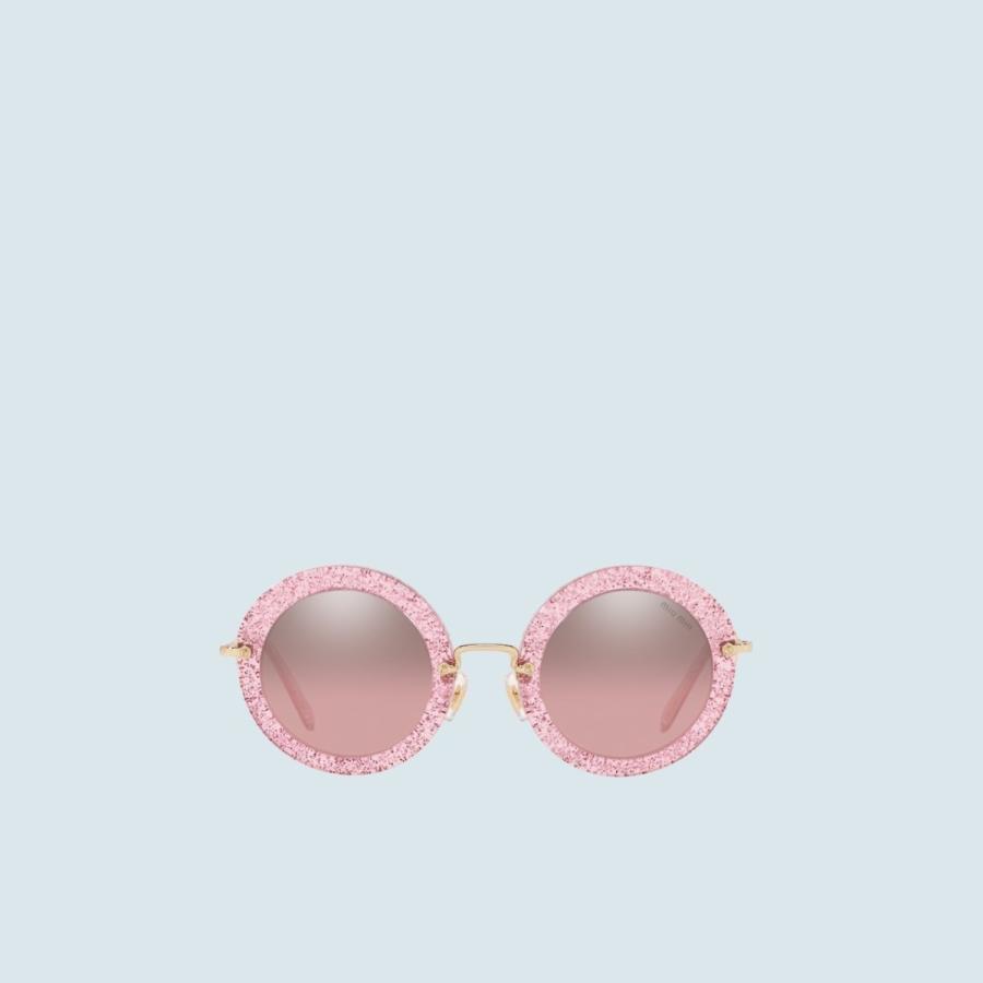 21福袋 ミュウミュウ Miu Miu サングラス アイウェア アンティークローズ ミラーレンズ ピンク グリッター アセテート グラデーション Uvカット ラウンド 被り心地最高 Www Skylanceronline Com