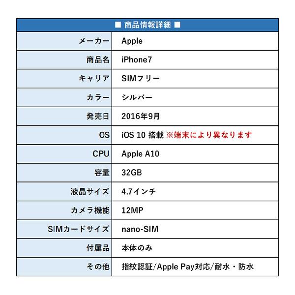 訳あり品 SIMフリー iPhone7 32GB シルバー 本体 iPhone 中古 送料無料