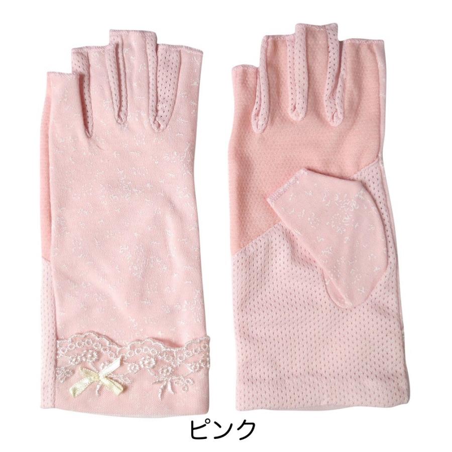 UV 手袋 指なし レディース コットン 100％ ショート 滑り止め付き レース リボン付き 外線対策 グローブ 日焼け 止め 5カラー 通販