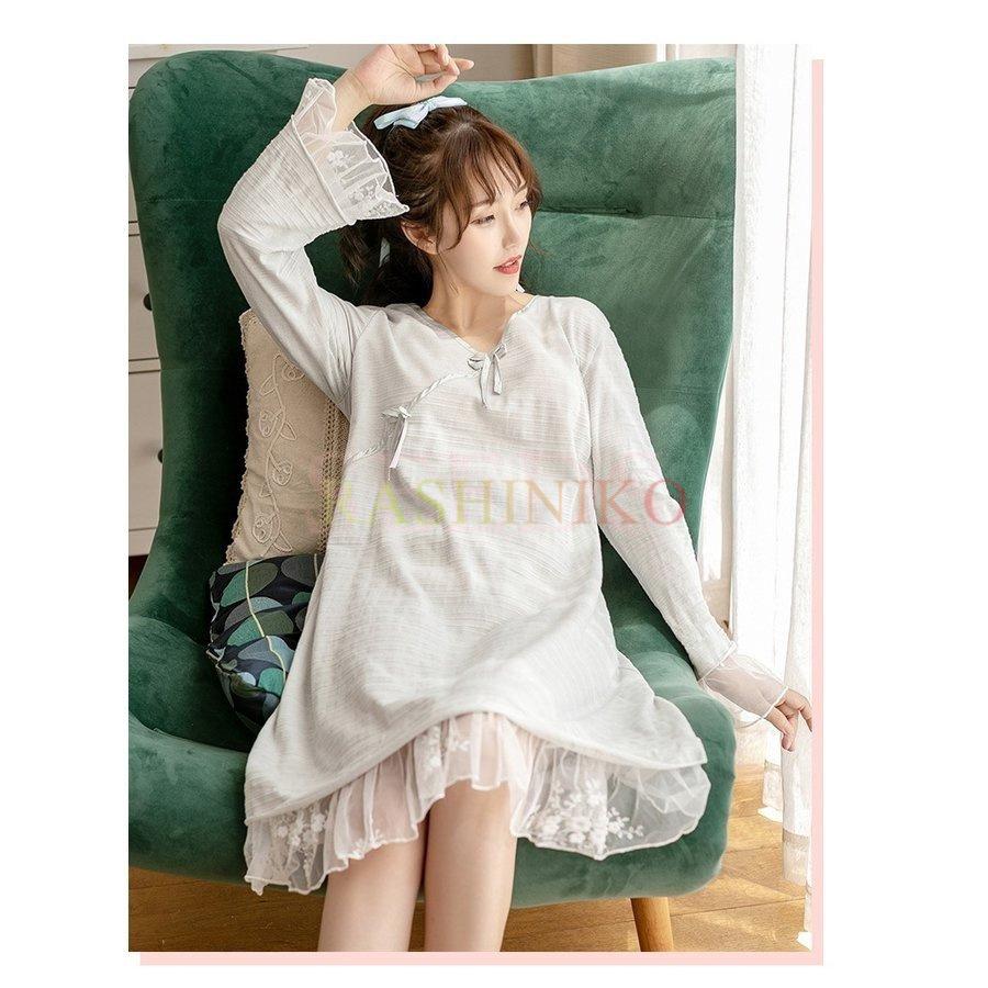 お気に入り 大きいサイズネグリジェ Vネックルームウェア レース 長袖ワンピース 春夏秋 レディース パジャマ ネグリジェ ゆったりナイトロープ オシャレ 大人可愛い 部屋着 ネグリジェ サイズ L Www We Job Com