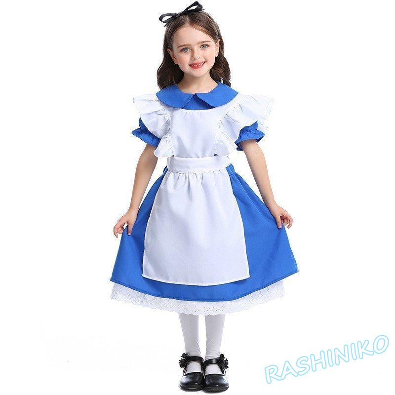 ハロウィン コスプレ コスチューム 子供コスプレ衣装 女の子 子供の日 学校演出 舞台衣装 アリス演劇 メイド服 Cosplay 可愛い 童話劇 Halloween 万聖節 仮装 国内発送