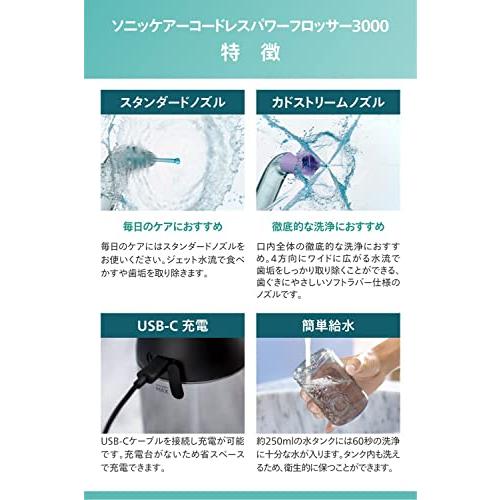 フィリップス 口腔洗浄器 ソニッケアーコードレスパワーフロッサー3000 ホワイト 口腔洗浄器 X 型水流 HX3806/21の画像