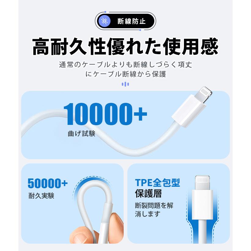 充電 ケーブル USB ケーブル iPhone ケーブル 0.25m/0.5m/1m/2m 高品質 AppleMFI認証品 充電器 断線強い 丈夫 iPhone/iPad対応 2.4A 急速充電 |  | 10