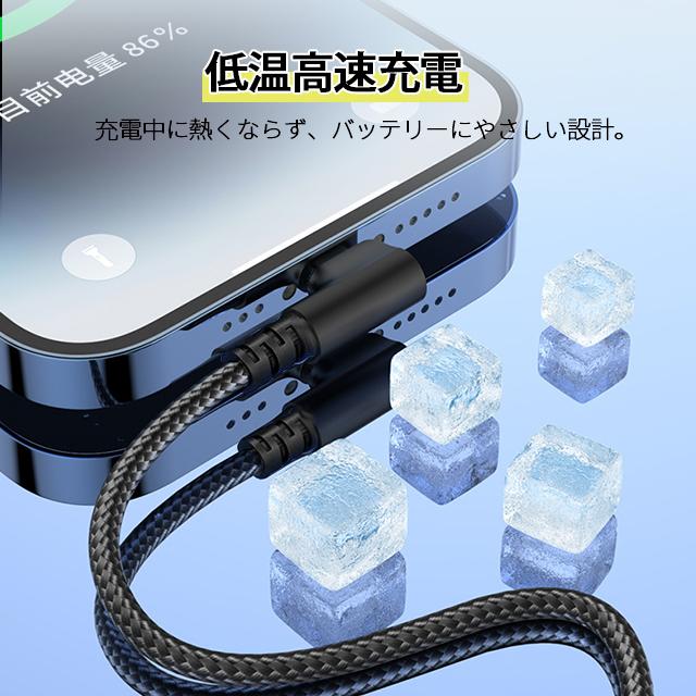 usb ケーブル 充電ケーブル ライトニング 横向き L字型 2A 3A type c  lightning 長さ 1/2m TPU ナイロン編み 断線防止 急速充電 |  | 10