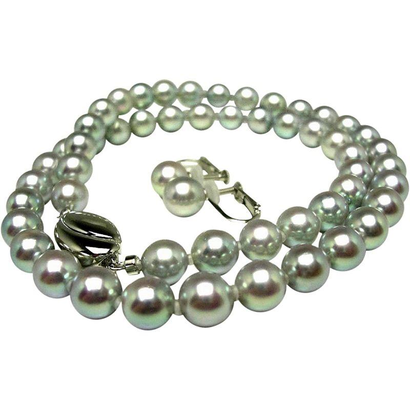 【日本未発売】 Isowa Pearl（伊勢志摩の真珠専門店 イソワパール） アコヤ真珠 ネックレス イヤリング セット 7.0-7.5mm シルバーブルー 【MYK8359678401】(30116円)