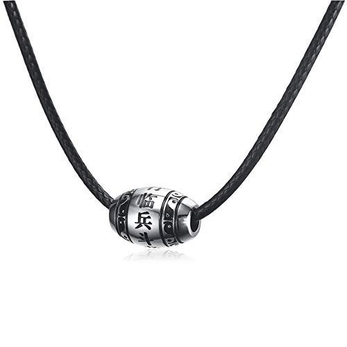 Rockyu 人気 ブランド ネックレス メンズ ステンレス 金属アレルギー対応 ブラック 編み込み レザーチェーン 九字真言 刻印 最大 オフ
