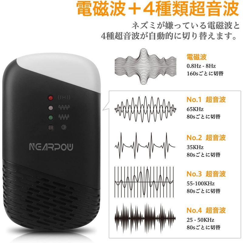 NEARPOW ネズミ 駆除 超音波 ネズミ撃退器 電磁波 4種類超音波 業界最大有効範囲150? 約100畳 コンセント式 PSE認証済 信用