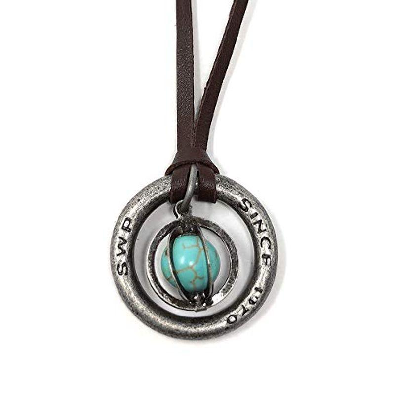 S W P ストーン メンズ ネックレス シンプル リング 天然石 革ひも ロング ネックレス パワーストーン レザー ペンダント ターコ Thewardrobekilkenny