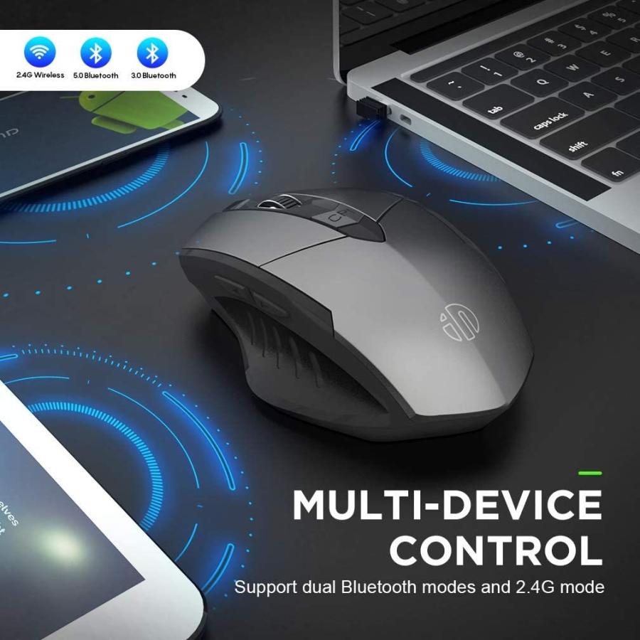 Bluetoothマウス Inphicトライモードスリムサイレント充電式Bluetoothワイヤレスマウス（BT 5.0 3.0 