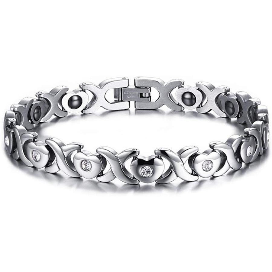 Rockyu ジュエリー 人気 ブランド 磁気ブレスレット シルバー ブレスレット メンズ 静電気除去 ファッションなデザイン ステンレス レディース ゲルマニウム