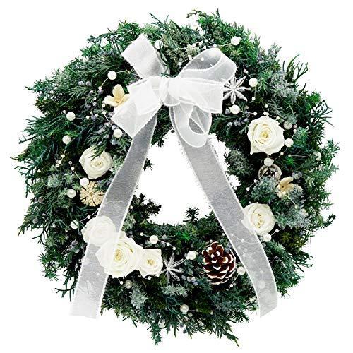 メール便なら送料無料 花まりか プリザーブドフラワー コニファー ローズリースlサイズ 25cm クリスマス リース ホワイト 100 の保証 Atempletonphoto Com