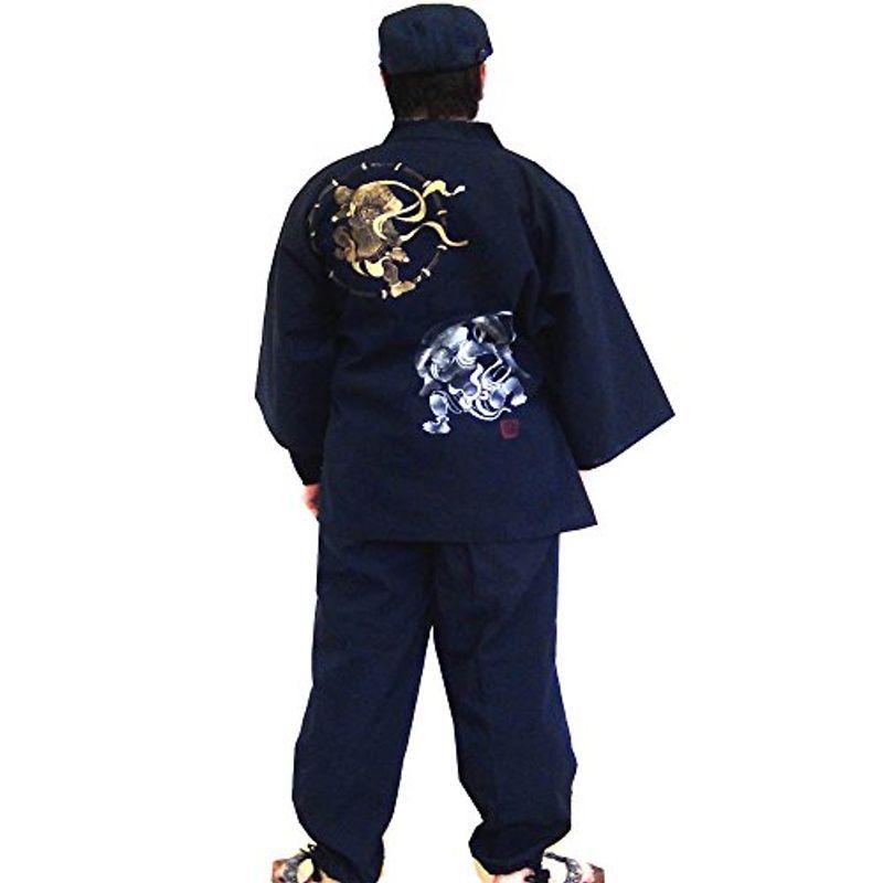 風神雷神 京都の手描き師の職人技 紳士作務衣 M/L/LL/３L/４L/５L/６L/7L 141-1907-2 (４L， 米寿)