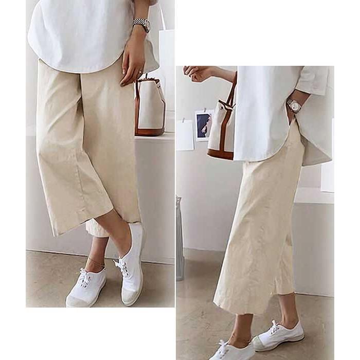 パンツ ガウチョ ワイドパンツ レディース 夏 黒 白 おしゃれ ボトムス ゆったり 涼しい 7分丈 [郵1]^b221^ | uricca | 02