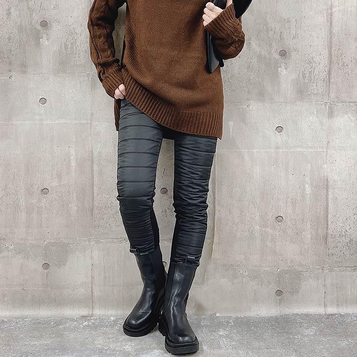 パンツ スキニーパンツ レディース 裏起毛 秋 冬 黒 おしゃれ ロング ダウン風 防寒 保温 軽量 ゴルフ 極暖 [郵3]^b293^ | uricca | 09