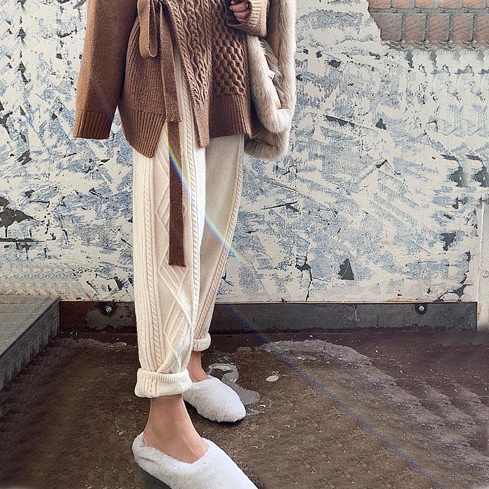 ケーブルニットパンツ テーパードパンツ ゆったり リラックス ウエストゴム ボトムス レディース 送料無料^b295^ | uricca | 04