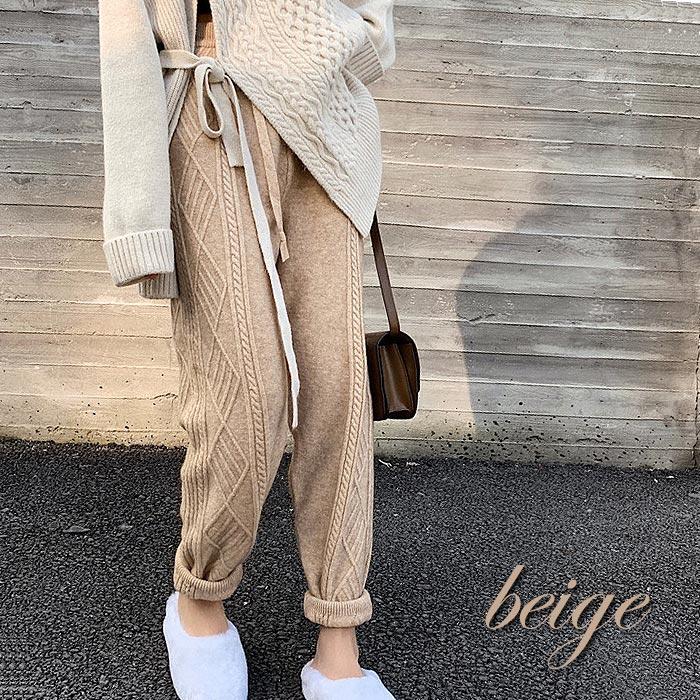 ケーブルニットパンツ テーパードパンツ ゆったり リラックス ウエストゴム ボトムス レディース 送料無料^b295^ | uricca | 06