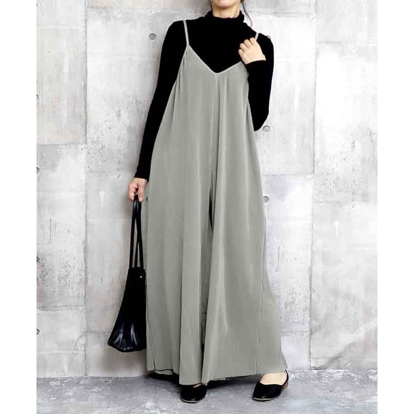 セルフカット プリーツ ワイドサロペット ボトムス パンツ レディース オールインワン Vネック [郵3]^b329^ | uricca | 20