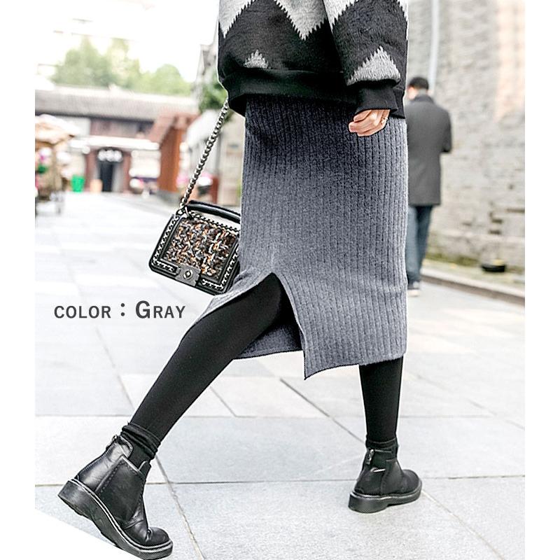 タイトスカート スカート ロング レディース 秋 冬 黒 おしゃれ かわいい 30代 40代 50代 ニット ボトムス リブ 無地 ひざ丈 極暖 [郵3]^b347^ | uricca | 17