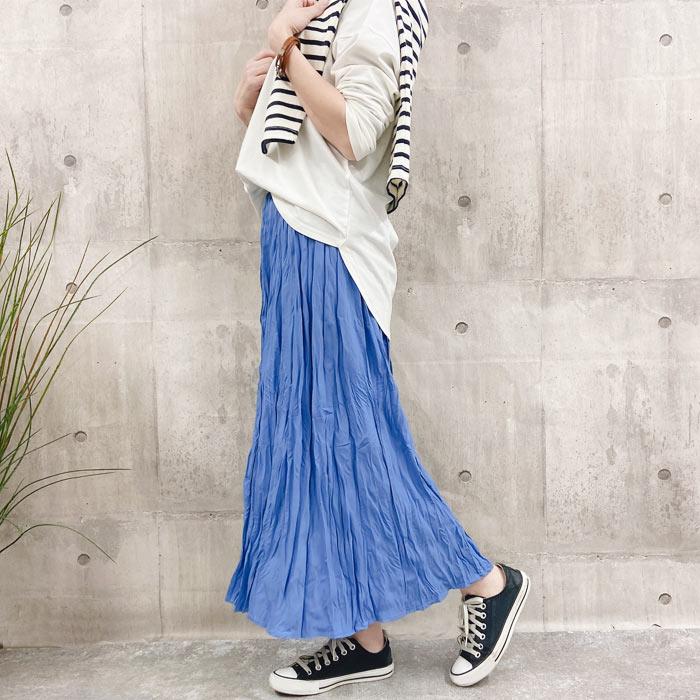 ワッシャープリーツ ミモレ丈 ロングスカート フレア ボトムス レディース 裏地 ゴム [郵3]^b363^ | uricca | 11