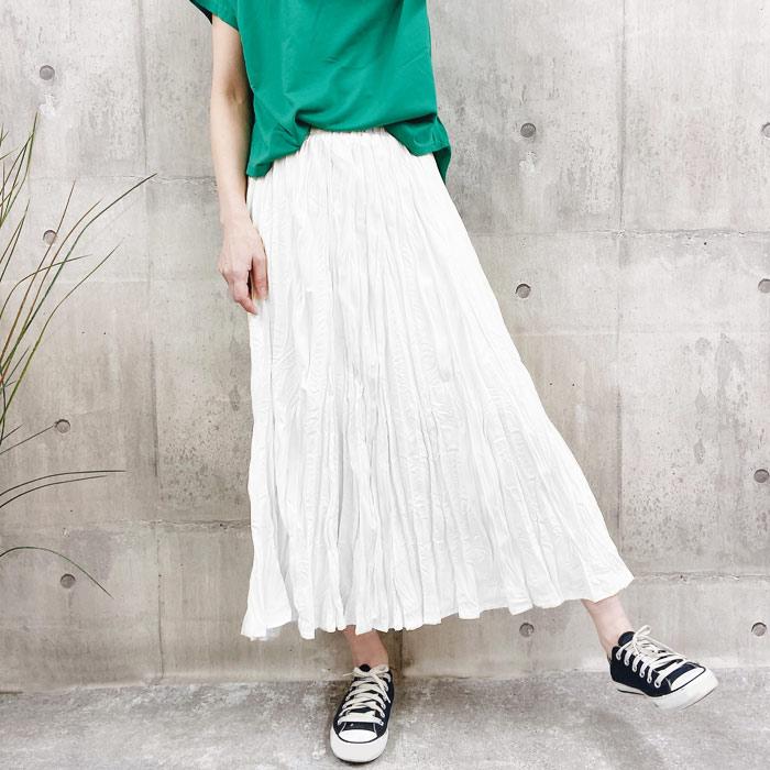 ワッシャープリーツ ミモレ丈 ロングスカート フレア ボトムス レディース 裏地 ゴム [郵3]^b363^ | uricca | 05