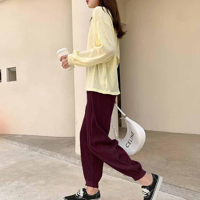 パンツ ロング ジョガーパンツ レディース 秋 冬 黒 おしゃれ かわいい 30代 40代 50代 プリーツ ロング ボトムス [郵1.5]^b367^ | uricca | 20