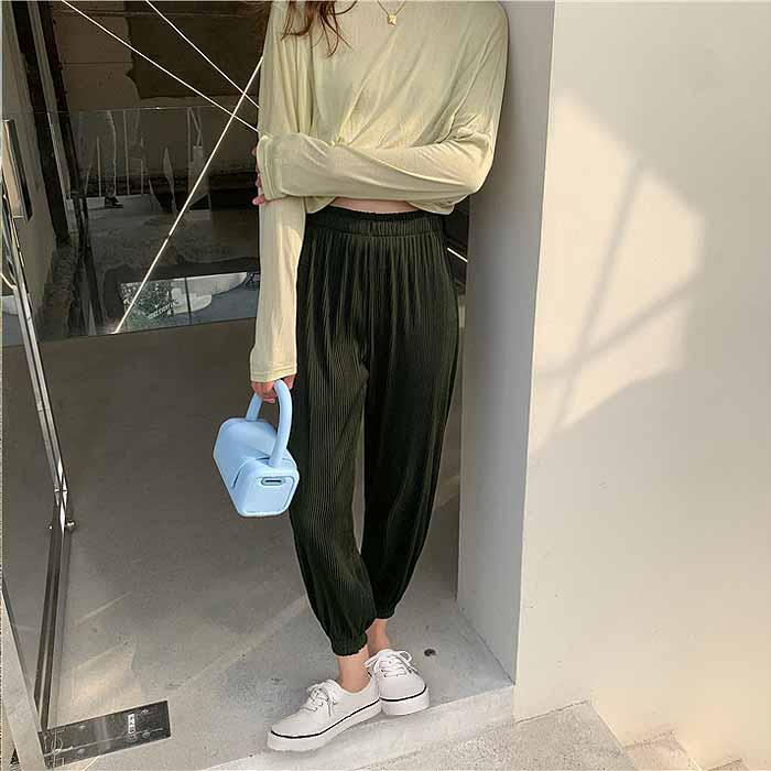 パンツ ロング ジョガーパンツ レディース 秋 冬 黒 おしゃれ かわいい 30代 40代 50代 プリーツ ロング ボトムス [郵1.5]^b367^ | uricca | 22