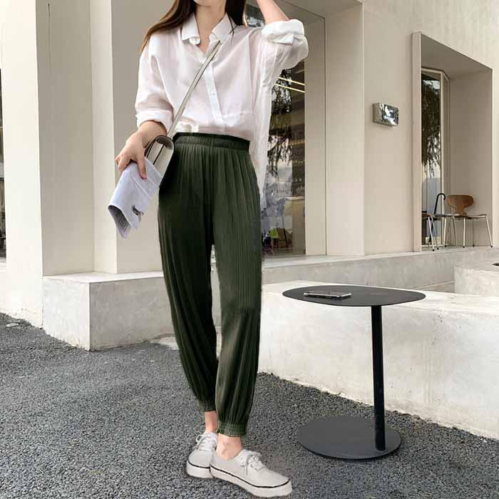 パンツ ロング ジョガーパンツ レディース 秋 冬 黒 おしゃれ かわいい 30代 40代 50代 プリーツ ロング ボトムス [郵1.5]^b367^ | uricca | 23