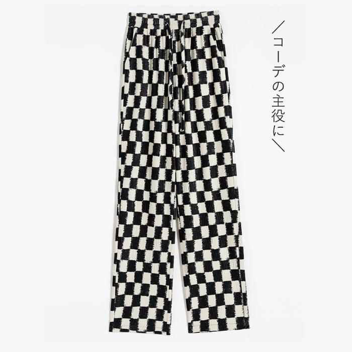 パンツ レディース 夏 黒 白 おしゃれ チェック ボトムス ウエストゴム ブロックチェック [郵3]^b368^ | uricca | 04