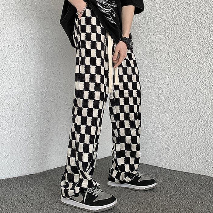 パンツ レディース 夏 黒 白 おしゃれ チェック ボトムス ウエストゴム ブロックチェック [郵3]^b368^ | uricca | 07