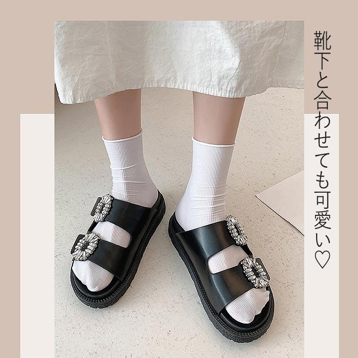 チヒャン　ビジュー付きブラックサンダル　Lサイズ JIHYANG ビジューサンダル チヒャン ビジュー付きブラックサンダル L