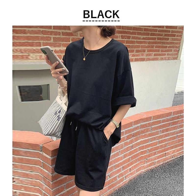 セットアップ レディース Tシャツ パンツ 半袖 夏 黒 上下セット ルームウェア 無地 [郵3]^su072^ | uricca | 11