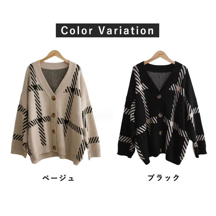 ニット カーディガン セーター トップス チェック柄 レディース ゆったり 2WAY ボタン アウター 冬 [郵3]^t1022^ | uricca | 10