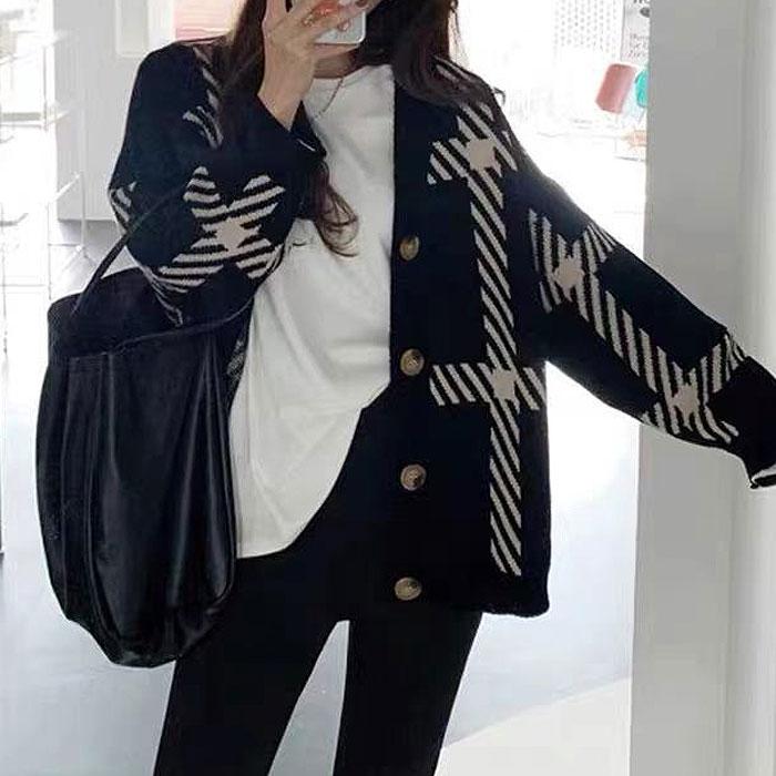 ニット カーディガン セーター トップス チェック柄 レディース ゆったり 2WAY ボタン アウター 冬 [郵3]^t1022^ | uricca | 06