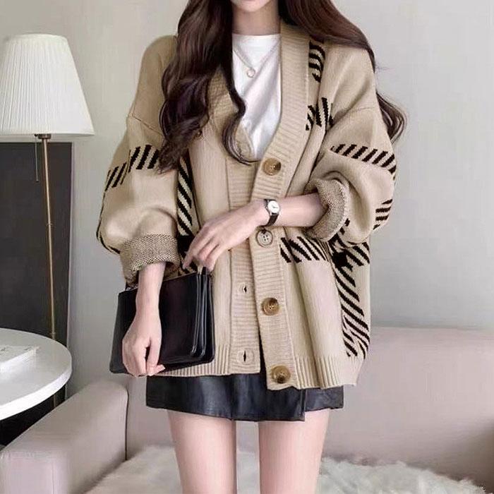 ニット カーディガン セーター トップス チェック柄 レディース ゆったり 2WAY ボタン アウター 冬 [郵3]^t1022^ | uricca | 07