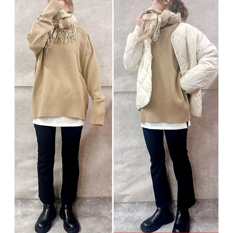 ニット レディース セーター Uネック トップス プルオーバー ドロップショルダー 長袖 秋冬 極暖 [郵3]^t1029^ | uricca | 14