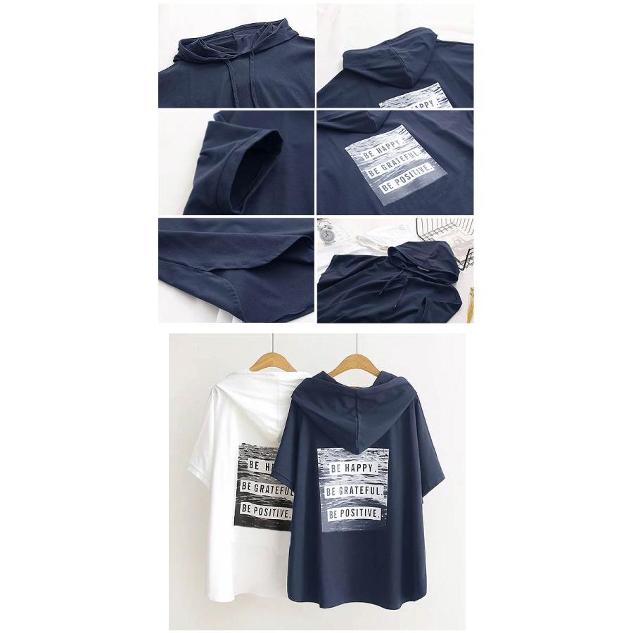 Tシャツ レディース トップス 半袖 春 夏 黒 白 おしゃれ ロゴ 大きいサイズ フード カットソー [郵2]^t282^ | uricca | 15