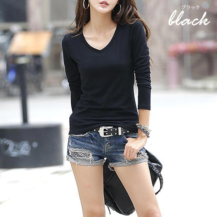 Tシャツ レディース トップス ロンT 長袖 春 秋 冬 黒 白 おしゃれ かわいい 30代 40代 50代 vネック 重ね着 [郵1]^t291^ | uricca | 12