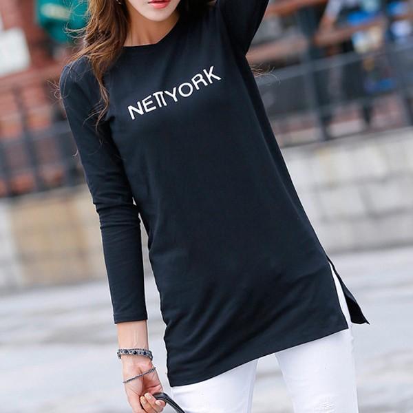 カットソー レディース 長袖 トップス Tシャツ ロンt スリット 可愛い