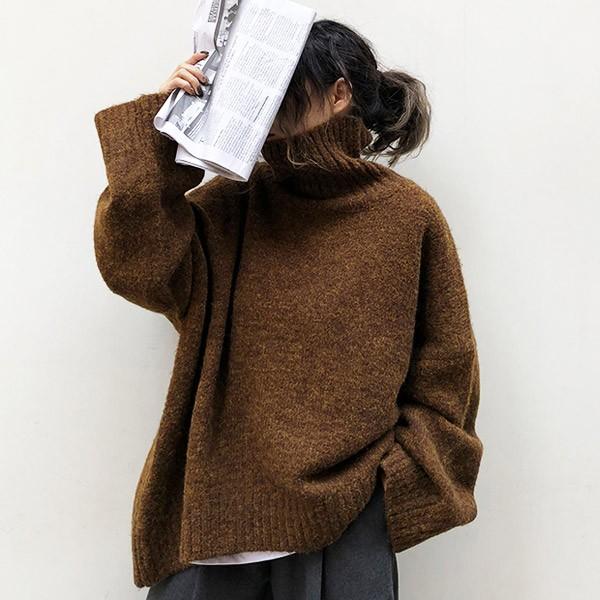 ざっくりニット タートルネック レディース 韓国 厚手 オーバーサイズ ゆったり セーター 秋冬 送料無料 T630 T630 Uricca ウリッカ By Raspberry 通販 Yahoo ショッピング