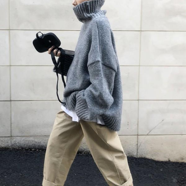 レディース ゆったり プルオーバー セーター 無地 タートルネック セーター 冬 かわいい ピンク ニット 韓国ファッション 最新人気