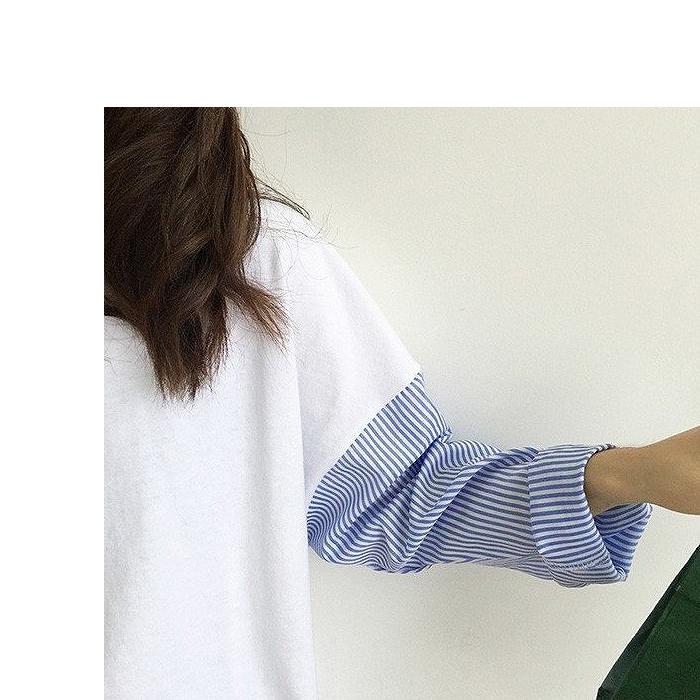 Tシャツ レディース トップス ロンT 長袖 春 秋 冬  黒 白 おしゃれ かわいい 薄手 ストライプ 異素材MIX [郵1.5]^t915^ | uricca | 08